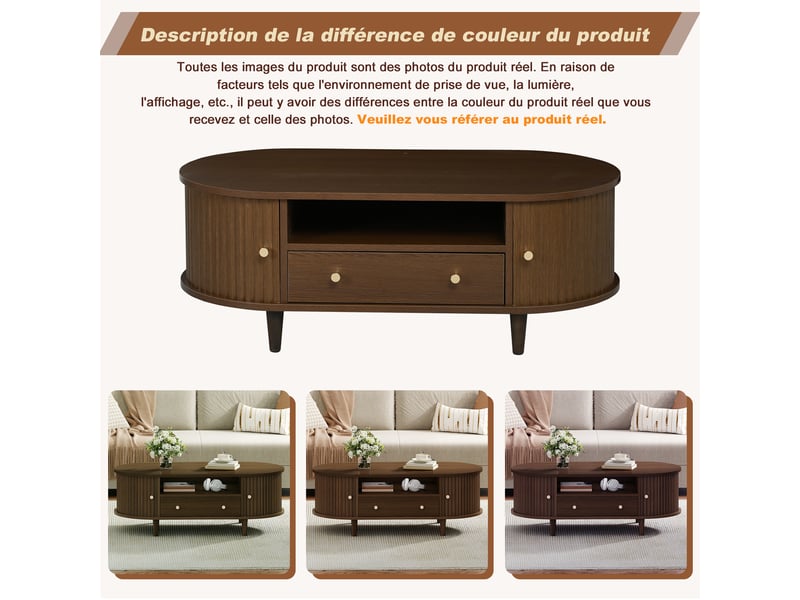  Table basse de salon avec portes coulissantes mdf 100x50x36 cm mdf coloris noyer  - Conforama E