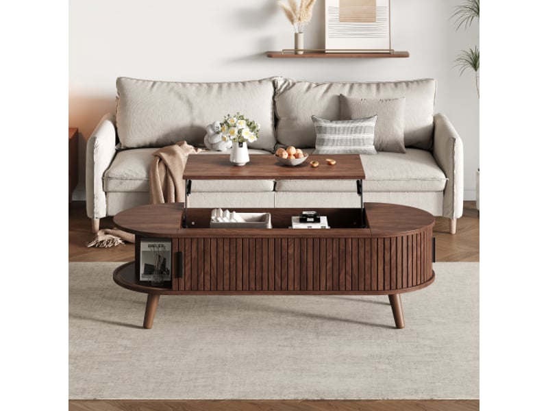 Table basse relevable avec rangement caché et 4 niches pour salon en mdf 120×50×39,5 cm noyer - Conforama C