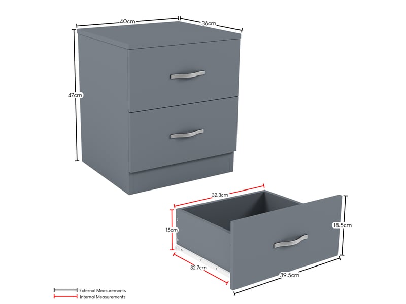  Table de chevet riano, commode de nuit, chambre, 47x40x36cm, set de 2, 2 tiroirs, gris 3332398 - Conforama D