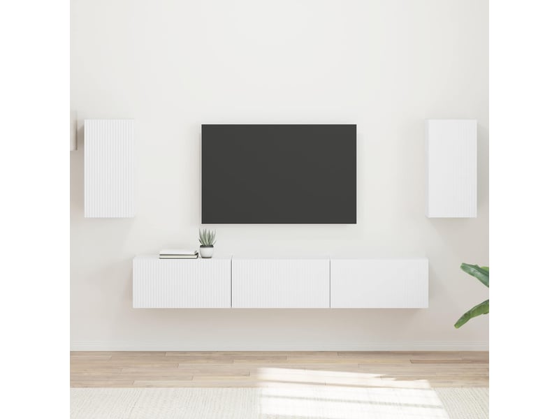  Ensemble meuble tv - banc tv - meuble de rangement 5 pcs blanc bois d'ingénierie  - Conforama B