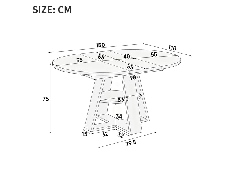  Table à manger extensible 150x110 cm avec rangement mdf noir effet bois  - Conforama E