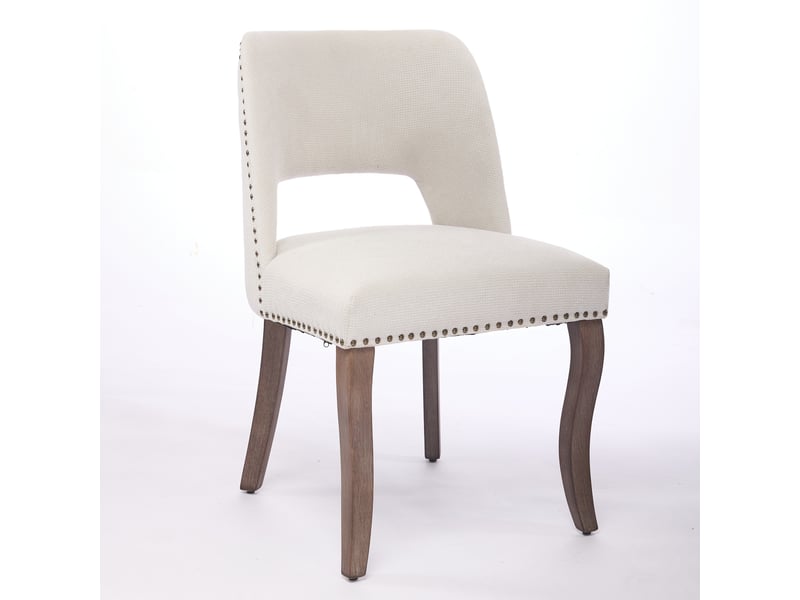  Lot de 2 chaises de salle à manger en tissu chenille beige W3223P404479 - Conforama B
