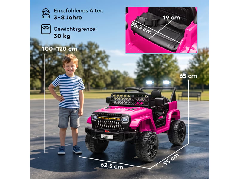  Voiture électrique pour enfants 12 v avec télécommande 2,4 ghz, 2 moteurs, klaxon, lumières led, musique, pour les 3-8 ans, rose  - Conforama E
