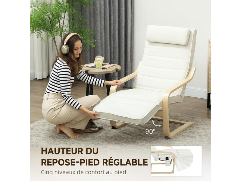  Fauteuil relax massant et chauffant en lin crème 67x95x101 cm  - Conforama E