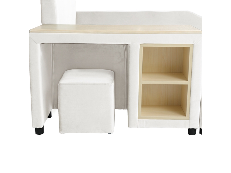  Lit enfant 90x200 cm avec bureau intégré, tabouret et rangement, blanc, sans matelas  - Conforama R