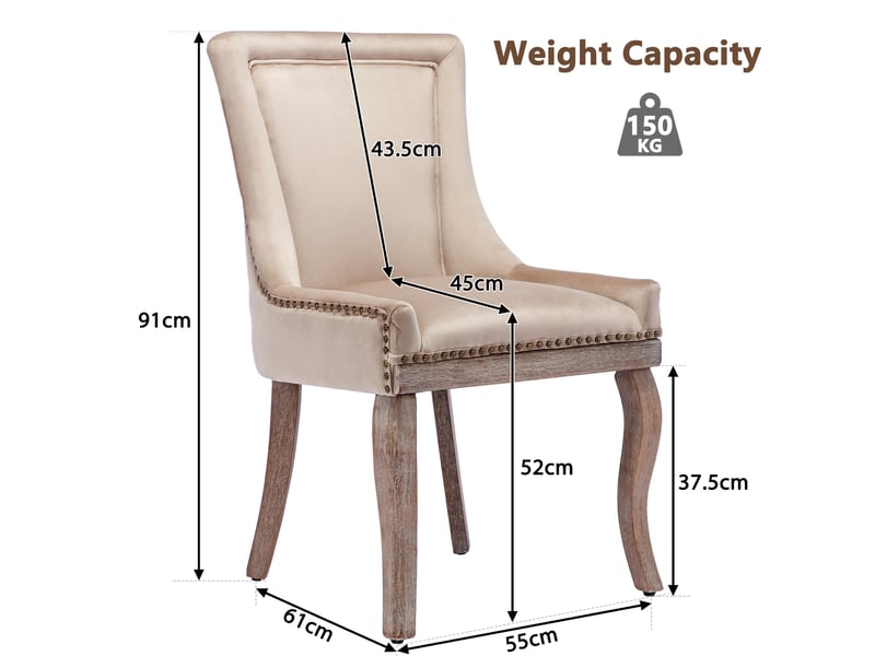  Lot de 4 chaises de salle à manger en velours beige avec accoudoirs  - Conforama C