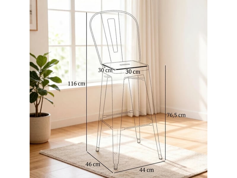  Tabouret de bar industriel lot de 4 empilable avec dossier amovible et repose-pieds en métal noir  - Conforama D