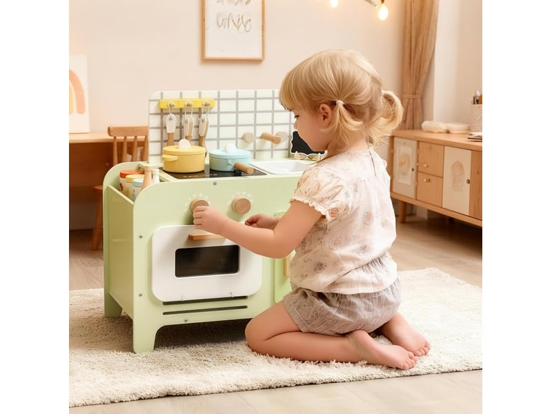  Jeu de cuisine pour enfants avec 15 accessoires, verre, 60 x 31,6 x 58 cm, dès 3 ans, vert  - Conforama B