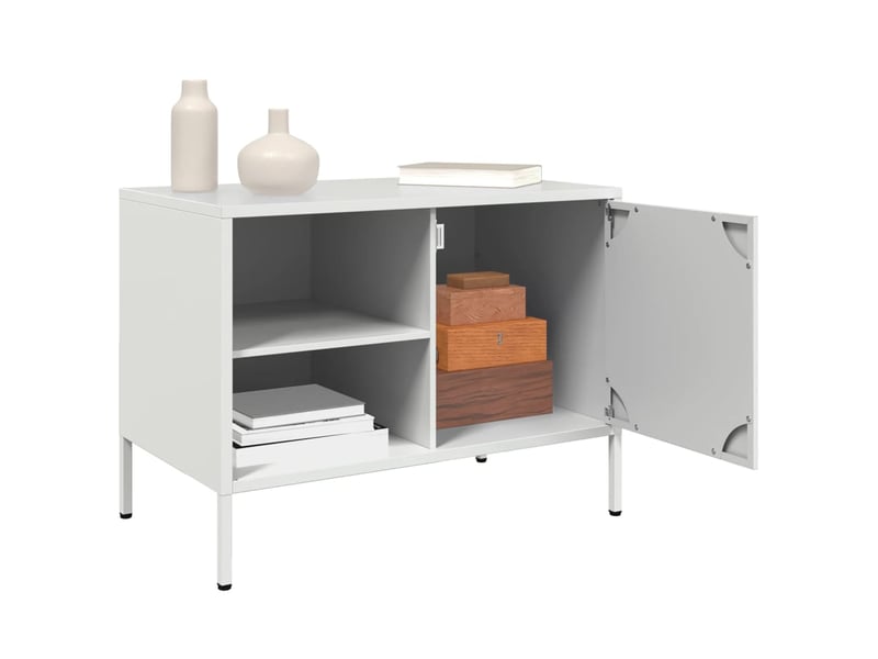  Lot de 2 meuble tv bas salon blanc 68x39x50,5 cm acier shl93467  - Conforama E