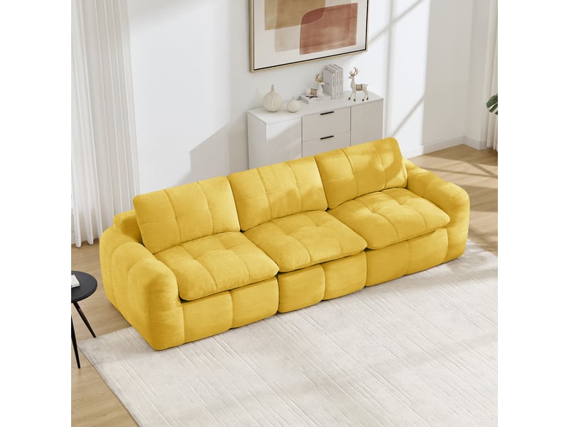  Canapé fixe, droit, modulaire, en tissu chenille, jaune 264x97x68cm - Conforama B
