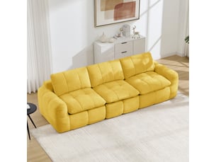 Canapé fixe, droit, modulaire, en tissu chenille, jaune