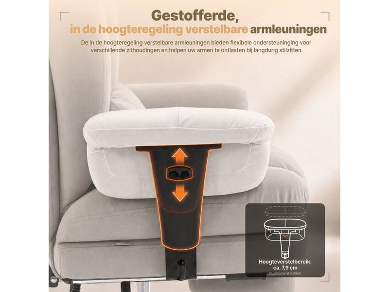  Dowinx fauteuil de bureau ergonomique gaming avec repose-pieds, dossier réglable, tissu respirant et velours, pour adulte, blanc  - Conforama D