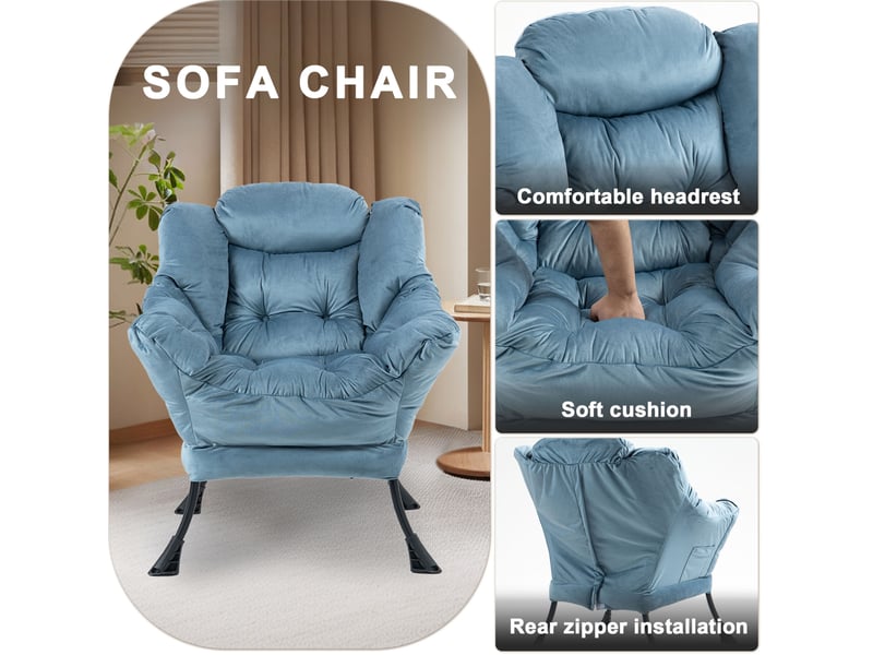  Fauteuil de détente modenvie avec poche latérale bleu clair structure en métal 75 x 80 x 85 cm  - Conforama E