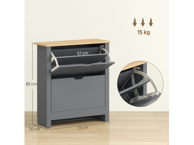  Meuble à chaussures avec 2 abattants et séparateurs réglables, rangement 8 à 12 paires, gris foncé 72 × 26 × 80 cm  - Conforama C