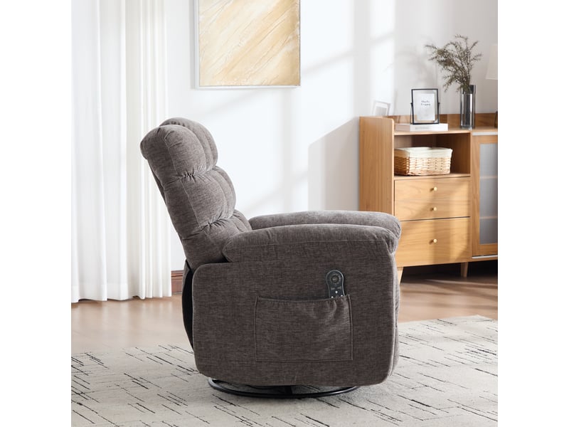 Fauteuil relax pivotant 360° gris, massage, chauffage et inclinaison manuelle - Conforama D
