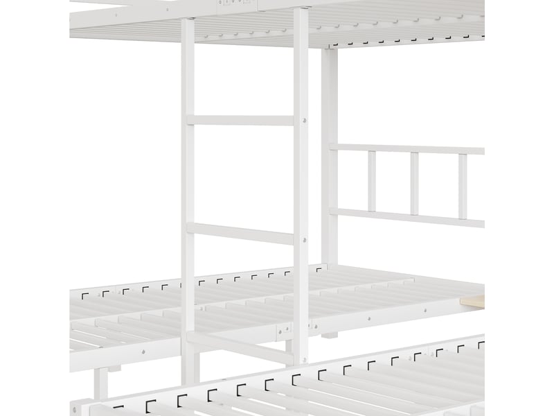  Lit superposé 3 places en métal avec étagère et range-chaussures, 140x200 cm et 2 fois 90x200 cm, sans matelas  - Conforama E