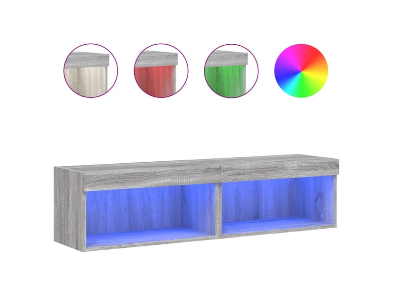  Lot de 2 meuble tv avec lumières led sonoma gris 60x30x30 cm  - Conforama A