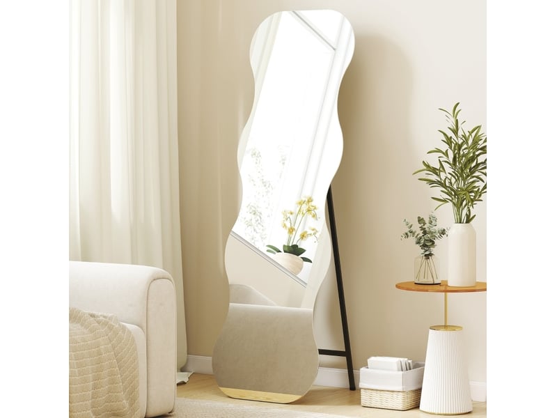  Miroir sur pied 50x160 cm sans cadre ondulé bois noir  - Conforama B