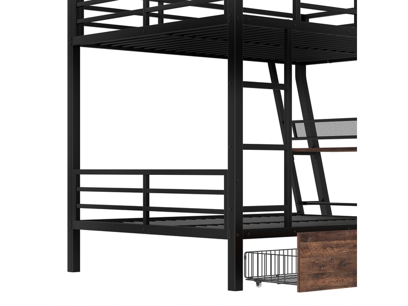 Lits superposés enfant 140x200 cm, led, table, tiroirs, garde-corps, sommiers, métal noir, sans matelas - Conforama R