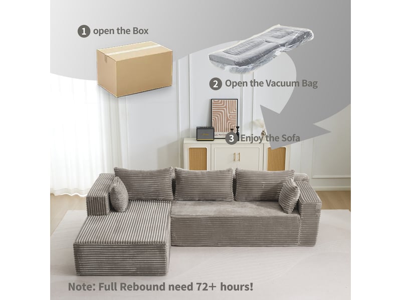  Canapé d’angle modulaire avec méridienne, canapé modulable 2 places, tissu velours côtelé gris  - Conforama R
