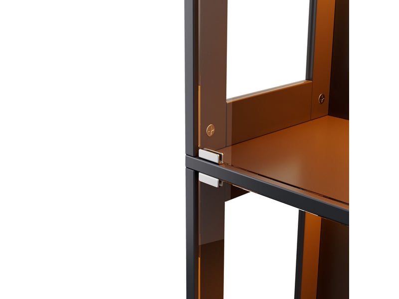 Vitrine led en verre trempé, 3 couleurs, capteurtactile, socle rond, parois acrylique, push-to-open, 80x35x160cm, marron  - Conforama E