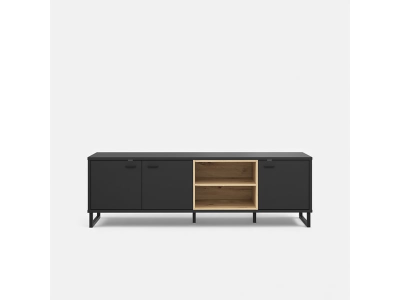 Meuble tv noir et chêne style industriel 175x55 decyma  - Conforama D
