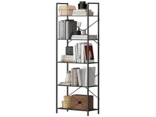 Étagère livres 5 niveaux style industriel, métal, rangement ouvert salonbureau, noire, 60x30x170,5 cm.