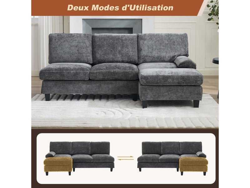  Canapé d'angle 3 places l 194 cm gris clair - canapé-lit réversible en tissu N625P384667668G - Conforama E