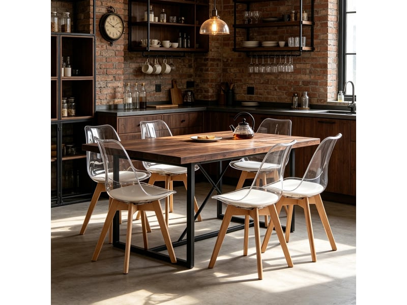  Lot de 6 chaises de salle à manger en polypropylène avec pieds en bois, blanc  - Conforama D
