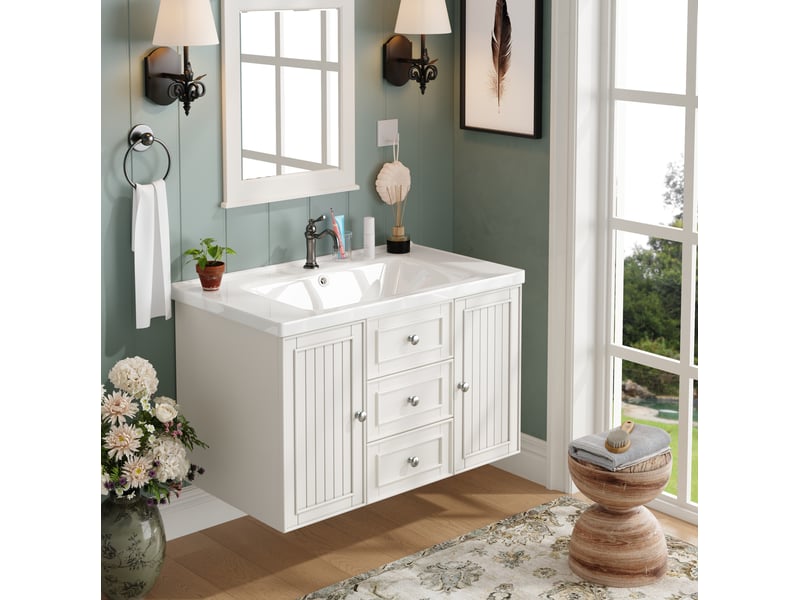  Meuble sous vasque mural 78,5x46x46,8 cm avec lavabo mdf blanc  - Conforama B