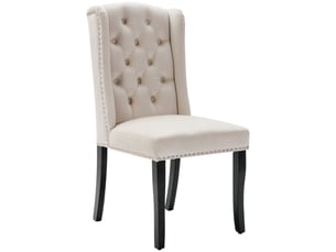 Chaises de salle à manger lot de 4 avec dossier capitonné  - pieds en chêne et clous argentés, velours - beige
