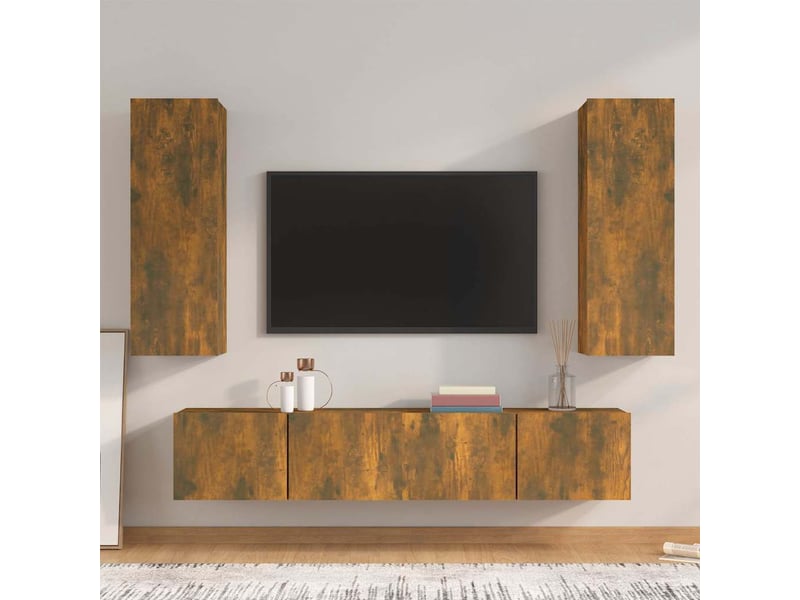  Ensemble de meubles tv 4 pcs chêne fumé bois d'ingénierie shl5903  - Conforama B