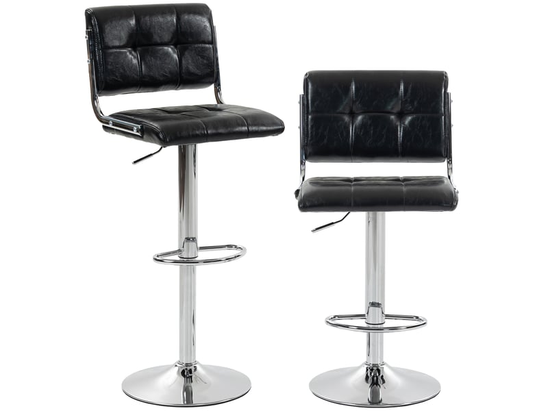  Lot de 2 tabourets de bar, hauteur réglable, pivotant 360°, siège rembourré, dossier et repose-pieds, noir  - Conforama A