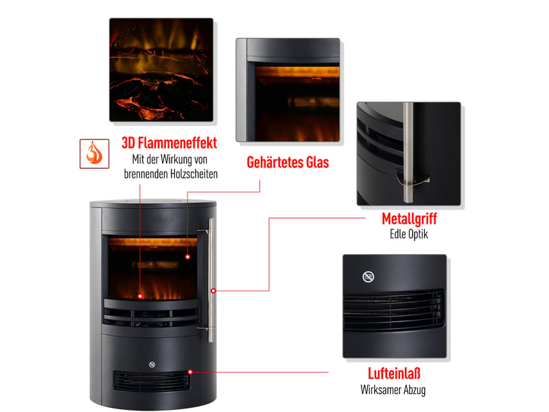  Cheminée électrique avec chauffage, noire, effet flammes led et 9002000 w  - Conforama W