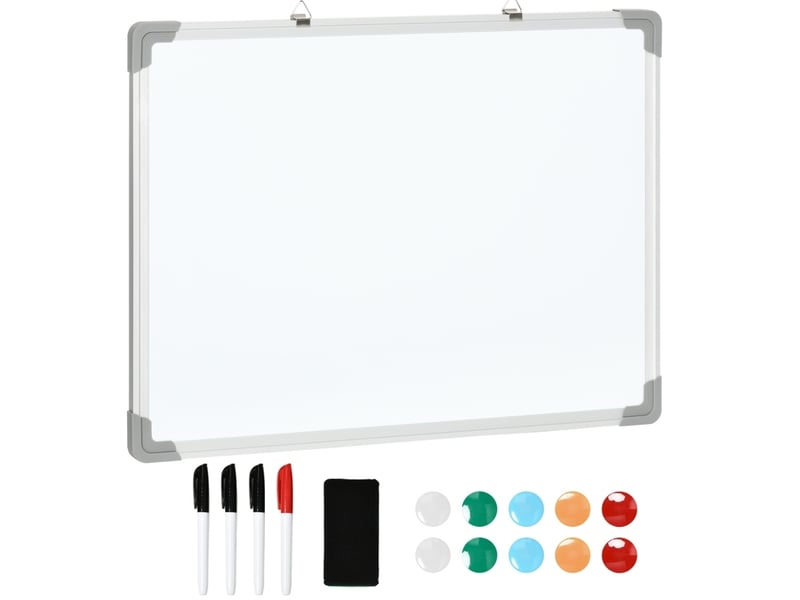  Tableau blanc magnétique 60x1,8x45 cm – blanc – 4 marqueurs, effaceur, 10 aimants, chevalet et fixation murale  - Conforama A