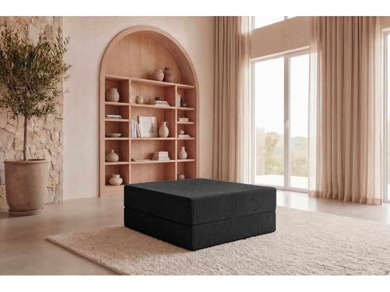  Cosima - pouf en petit velours côtelé noir 100x80x34  - Conforama B