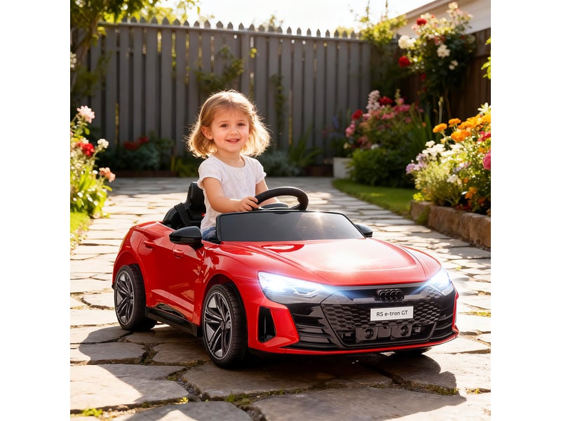  Voiture électrique pour enfants, sous licence audi, avec ceinture de sécurité, télécommande, phares, rouge et noir, 103 x 58 x 41 cm  - Conforama D