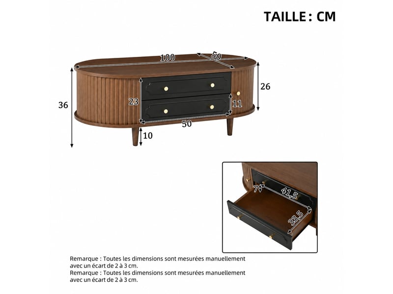  Table basse avec deux tiroirs, effet noyer et noir, 100 x 50 x 36 cm  - Conforama E