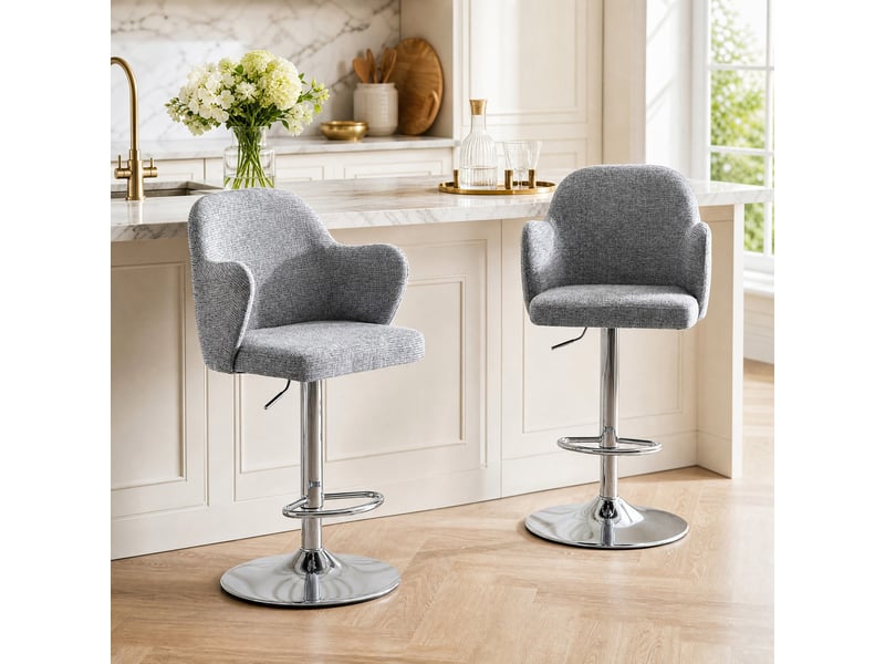  Tabourets de bar lot de 2 réglables et pivotants - lpospi - accoudoirs et repose-pieds, tissu gris - 88×49×54,5 cm  - Conforama C