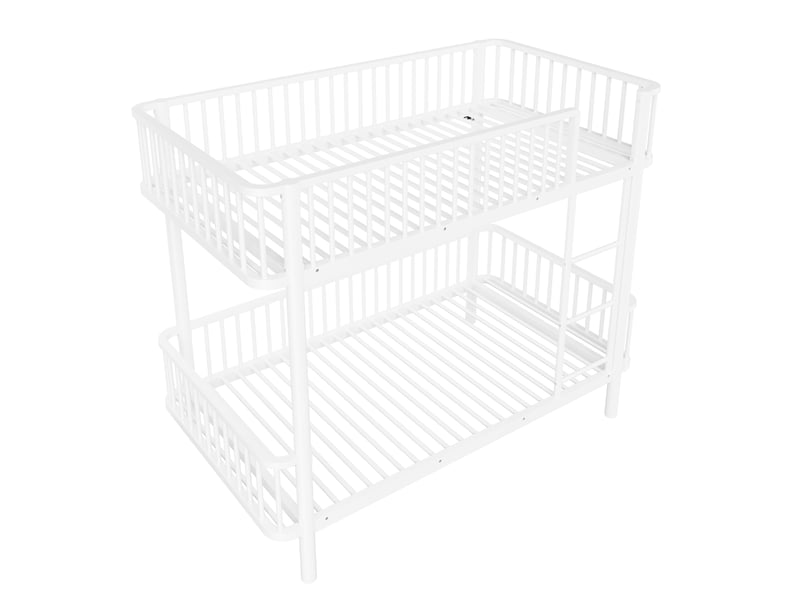  Lit superposé metallique 90x200cm coins arrondis pieds surleves barriere securite gain de place noir blanc  - Conforama E