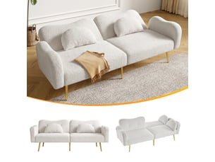 Canapé droit convertible <strong>MERAX</strong> <strong>canapé blanc</strong> 2 places Tissu blanc