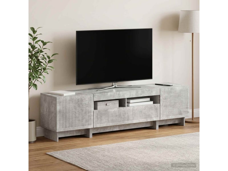  Meuble tv - banc tv - meuble de rangement led 5 pièces gris béton bois d'ingénierie  - Conforama B