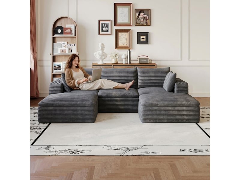  Canapé 5 places gris foncé en velours côtelé 260 cm sans montage  - Conforama B