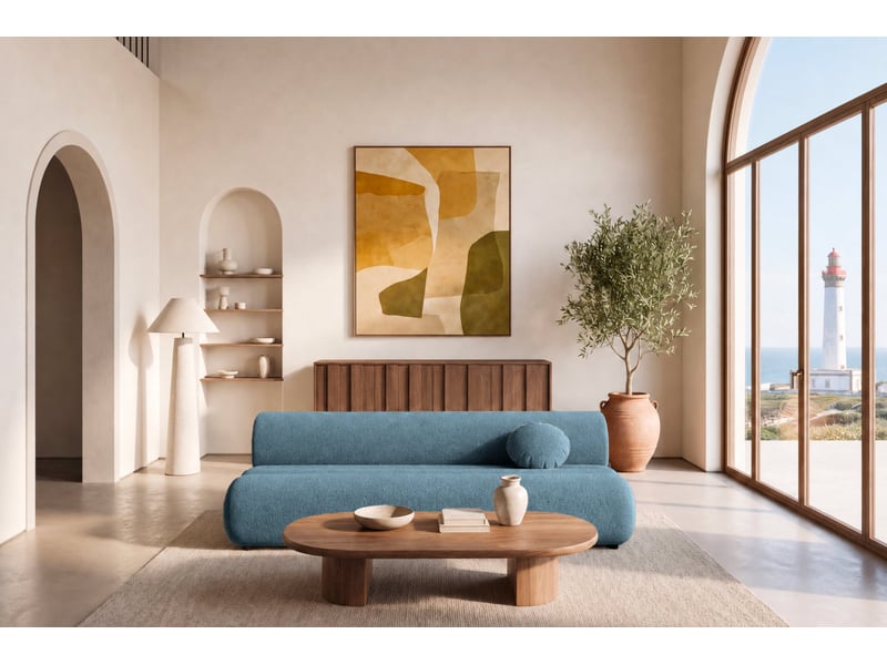  Bordilla - canapé droit convertible tissu chenille 3 places bleu  - Conforama D