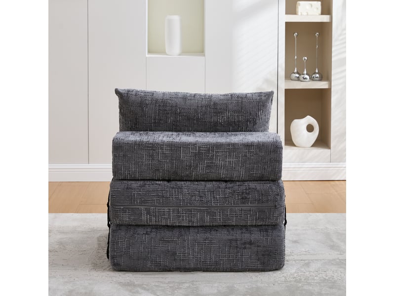  Canapé-lit pliable 1 place en tissu gris avec coussins tête et lombaires, idéal pour les petits espaces  - Conforama E