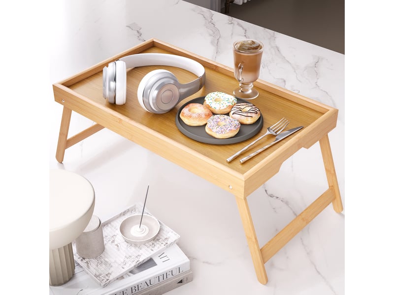  Plateau de petit-déjeuner en bois avec pieds pliants 40x30x19cm  - Conforama D