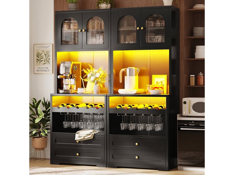  Armoire haute avec portes en verre et éclairage led intelligent, buffet noir avec éclairage led, 140x40x180cm  - Conforama B