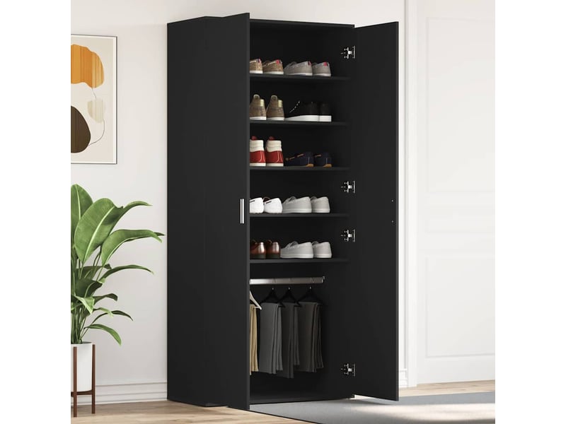  Meuble à chaussure, cabinet à chaussures 80x39x178 cm bois d'ingénierie noir  - Conforama B