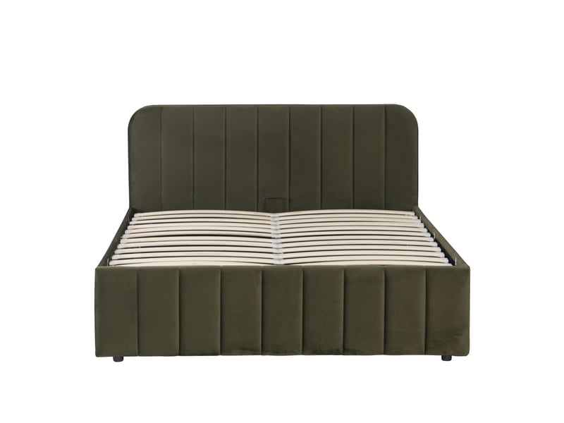  Lit coffre en velours avec tête de lit rembourrée kaki 160x200  - Conforama D