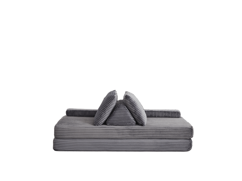  Canapé modulaire avec dossiers triangulaires  - accoudoirs amovibles, velours côtelé gris 211,5 × 106,5 × 62 cm  - Conforama A